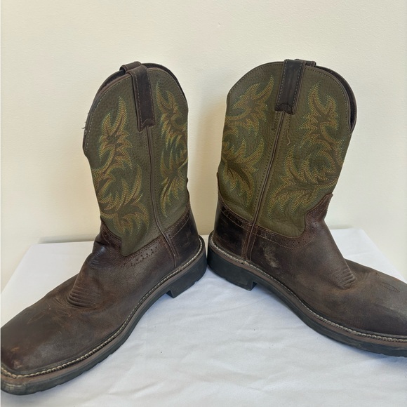 Justin Men's SE4688 Driller Brown/Green Steel Toe Work Boots size 9.5 D mens - Picture 3 of 6